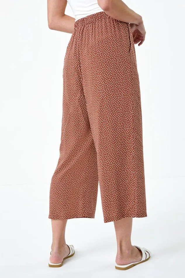 Biscuit Petite Spot Print Stretch Culottes Women Roman Trousers