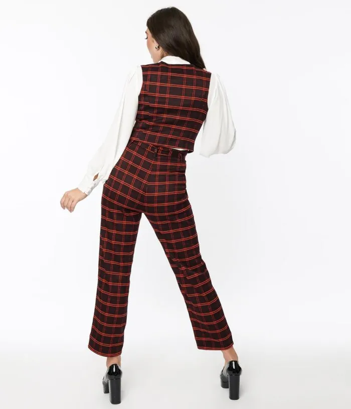 Black and Orange Windowpane Pants Clothing Unique Vintage Pants