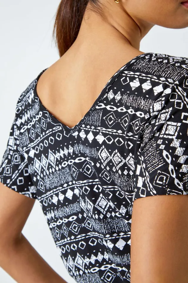Black Aztec Print Stretch Jumpsuit Women Roman Dresses