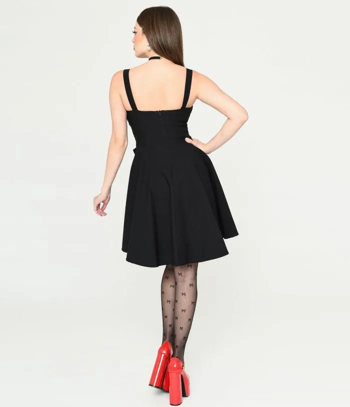 Black Bow Fit and Flare Mini Dress DressesPlus Unique Vintage Fit and Flare
