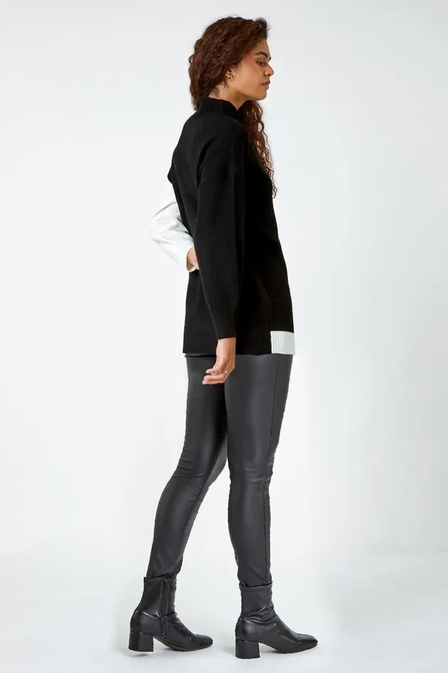 Black Colour Block Embellished Stretch Jumper Women Roman Knitwear