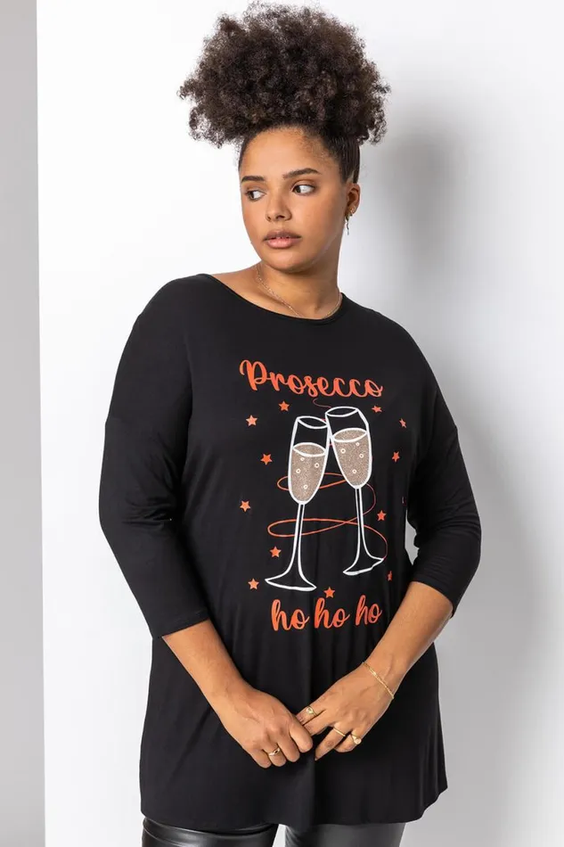 Black Curve Christmas Slogan Jersey Tunic Top Women Roman Tops