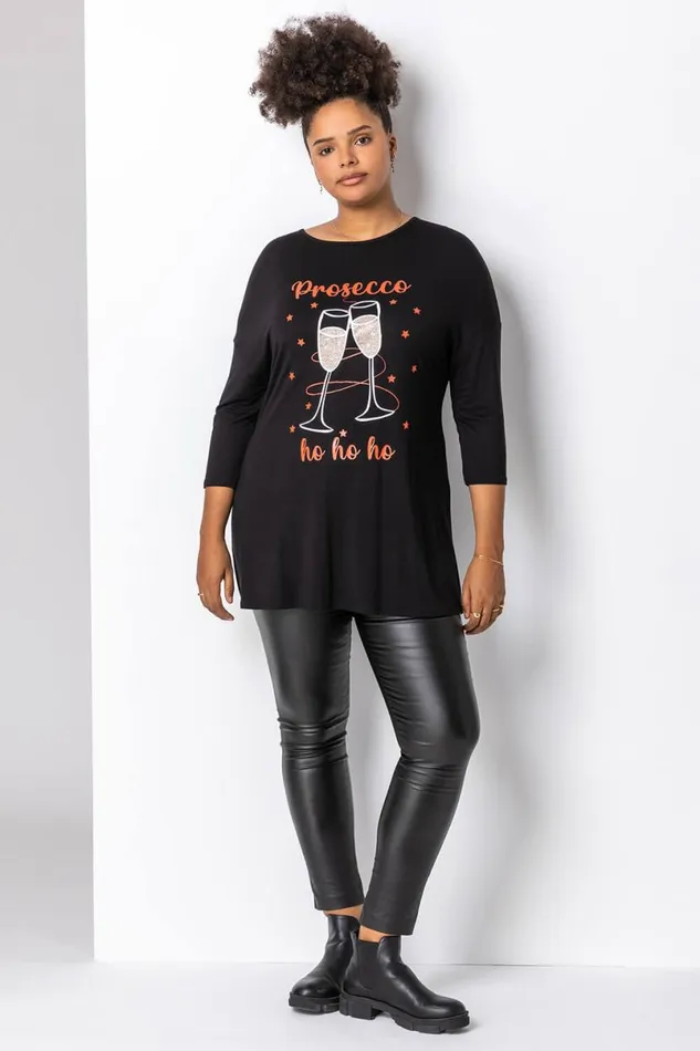 Black Curve Christmas Slogan Jersey Tunic Top Women Roman Tops