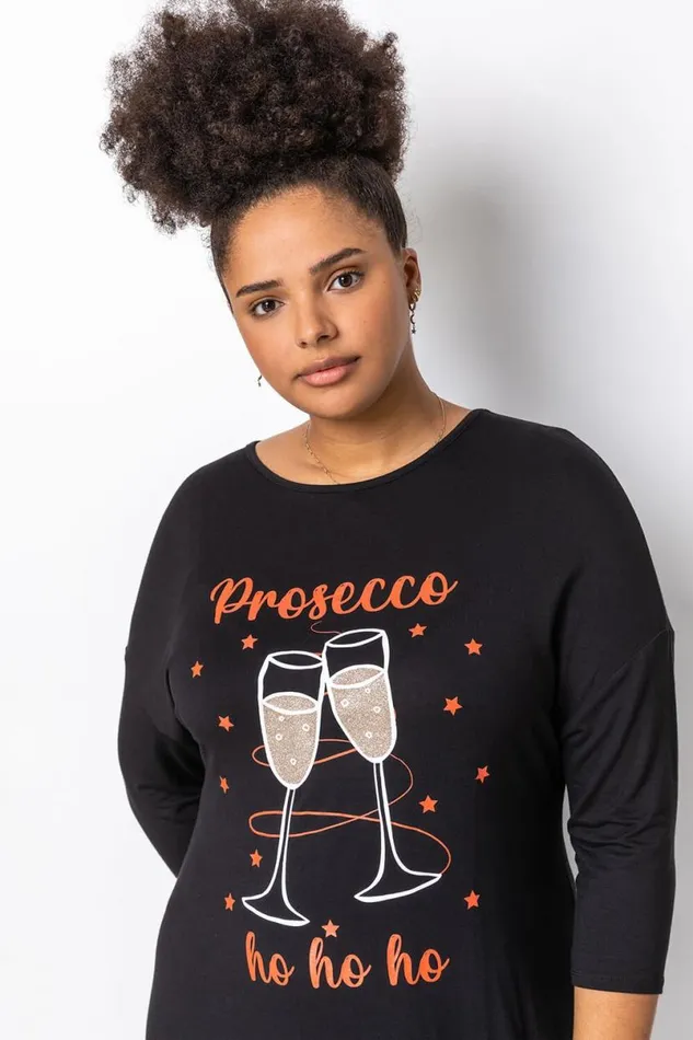 Black Curve Christmas Slogan Jersey Tunic Top Women Roman Tops