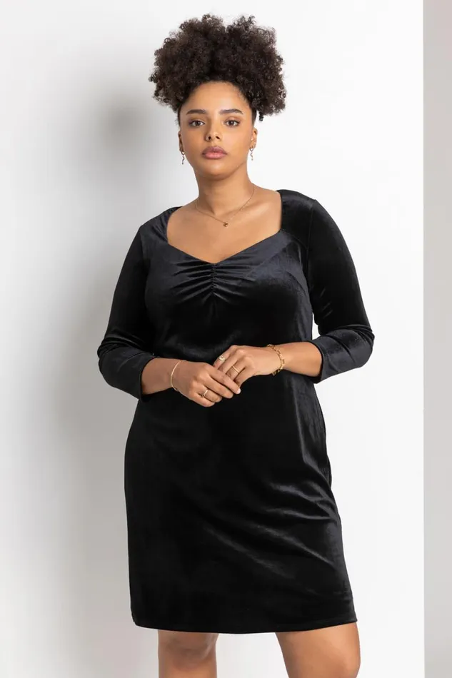 Black Curve Sweetheart Neck Velvet Dress Women Roman Dresses