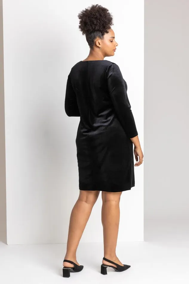 Black Curve Sweetheart Neck Velvet Dress Women Roman Dresses