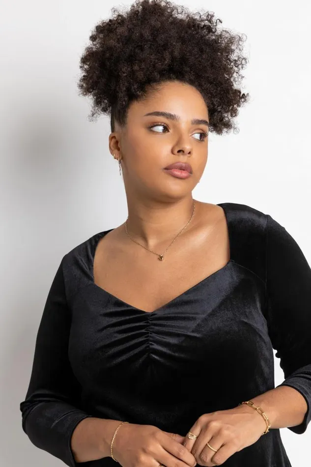 Black Curve Sweetheart Neck Velvet Dress Women Roman Dresses