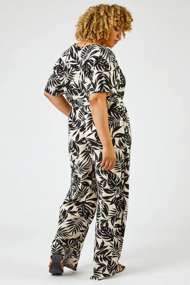 Black Curve Tropical Print Jumpsuit Women Roman Dresses