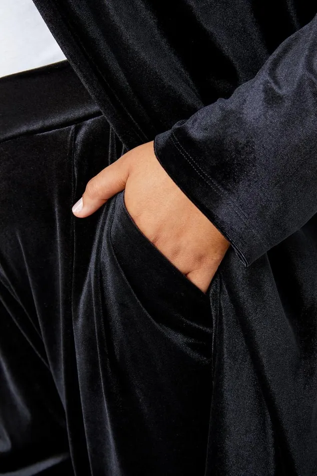Black Curve Velvet Wide Leg Trousers Women Roman Trousers