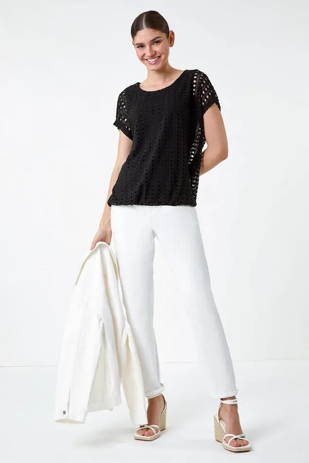 Black Cut Out Detail Stretch Top Women Roman Tops