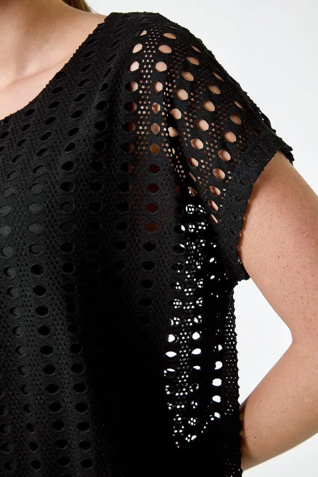 Black Cut Out Detail Stretch Top Women Roman Tops