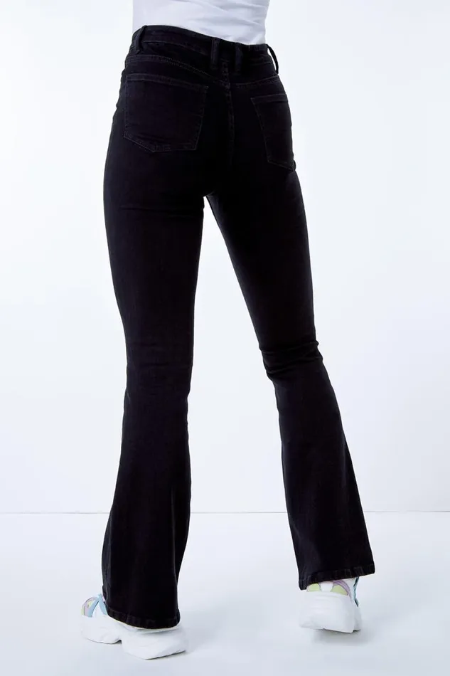 Black Flared High Waist Cotton Jeans Women Roman Trousers