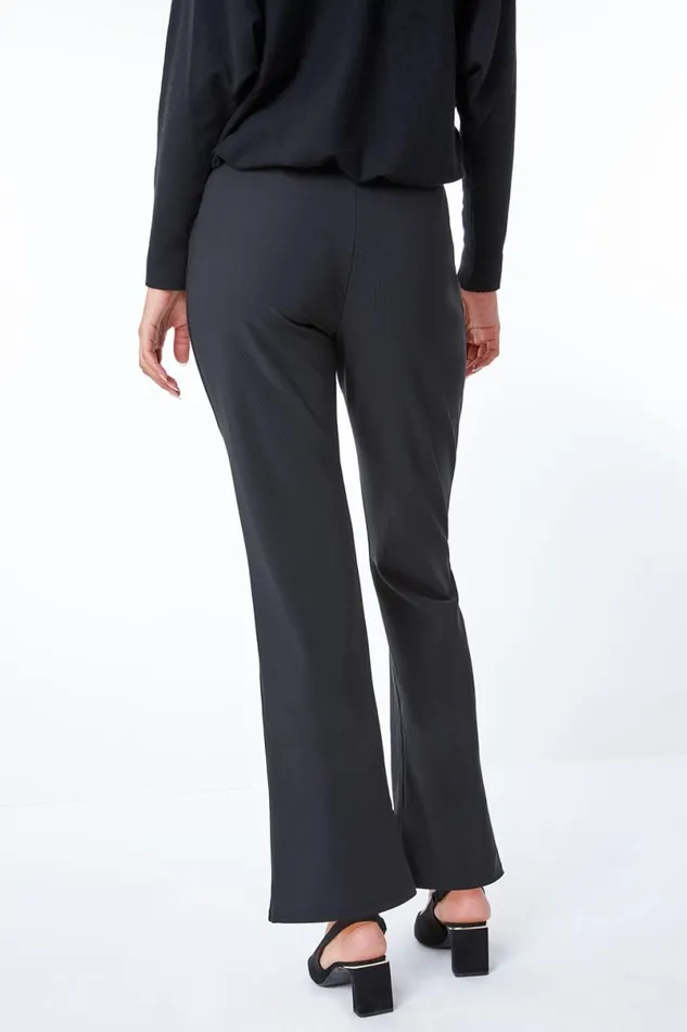 Black Flared Stretch Trousers Women Roman Occasionwear