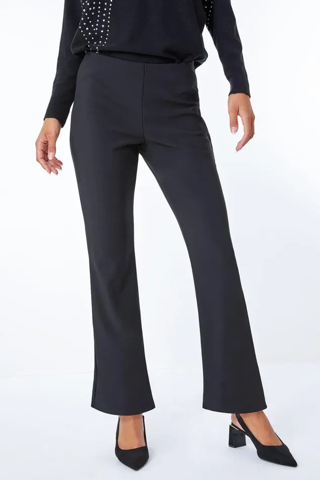 Black Flared Stretch Trousers Women Roman Occasionwear