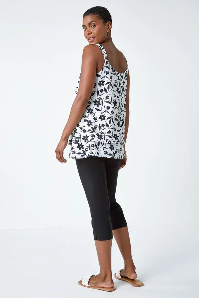 Black Floral Chiffon Cami Top Women Roman Tops