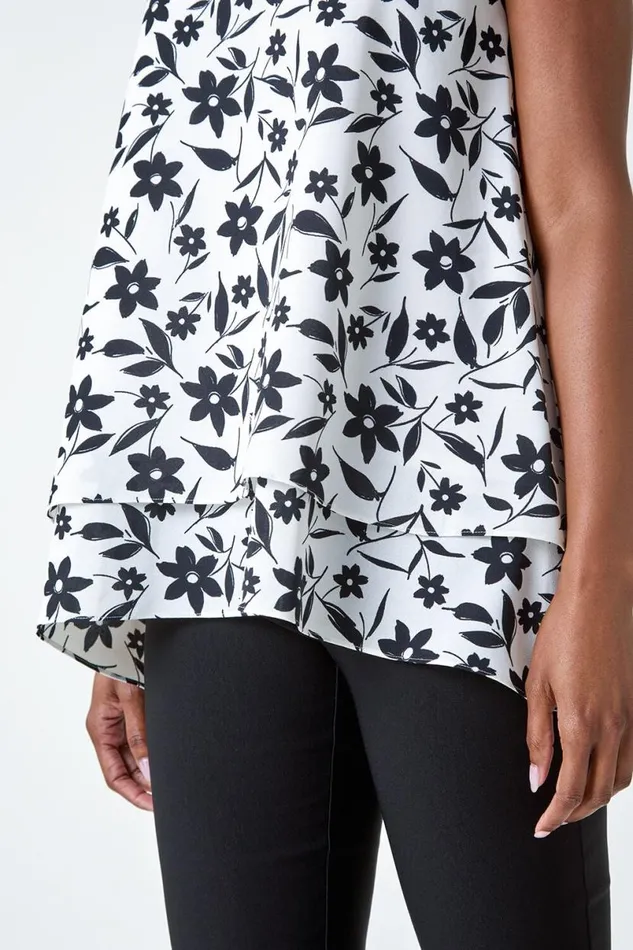 Black Floral Chiffon Cami Top Women Roman Tops