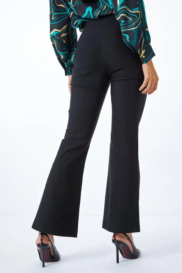 Black Full Length Boot Cut Elastic Waist Trouser Women Roman Trousers