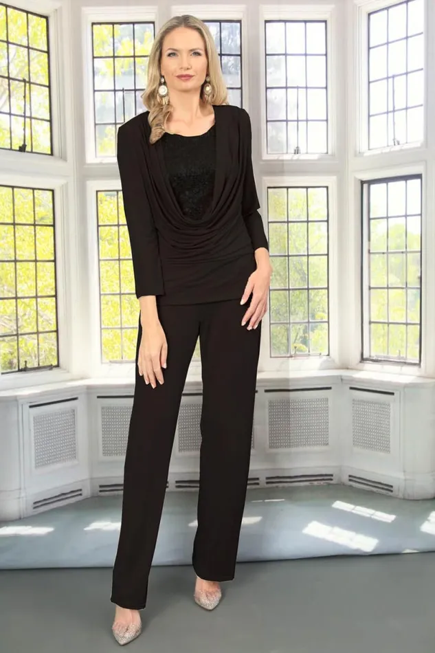 Black Julianna Jersey Stretch Wide Leg Trouser Women Roman Trousers