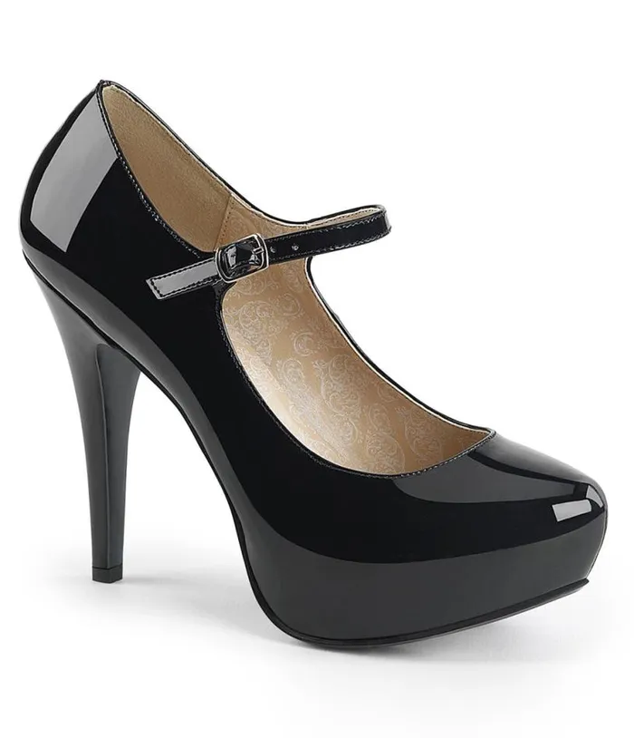 Black Patent Leatherette Mary Jane Pumps Shoes Unique Vintage Heels