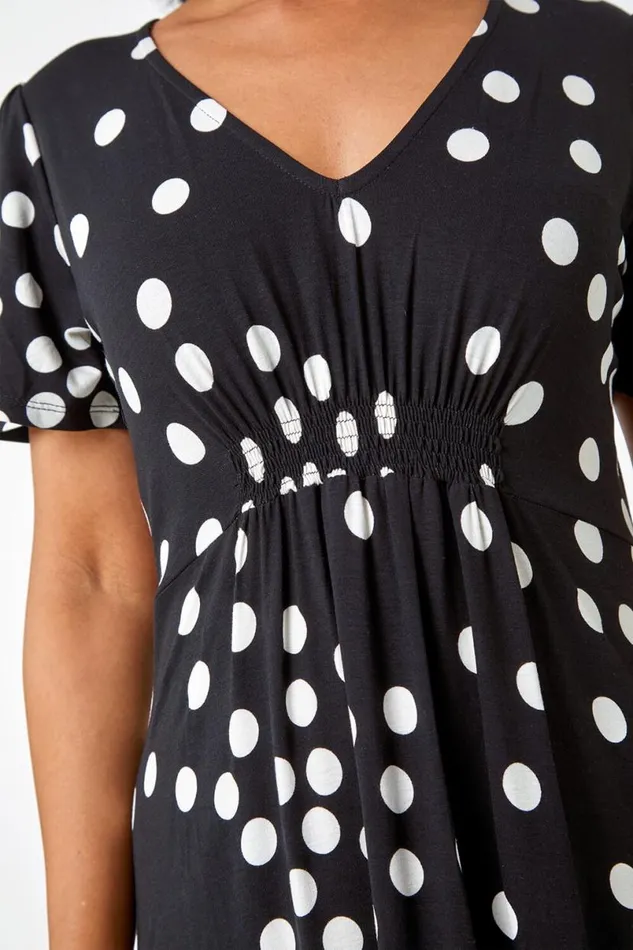 Black Petite Polka Dot Stretch Midi Dress Women Roman Dresses