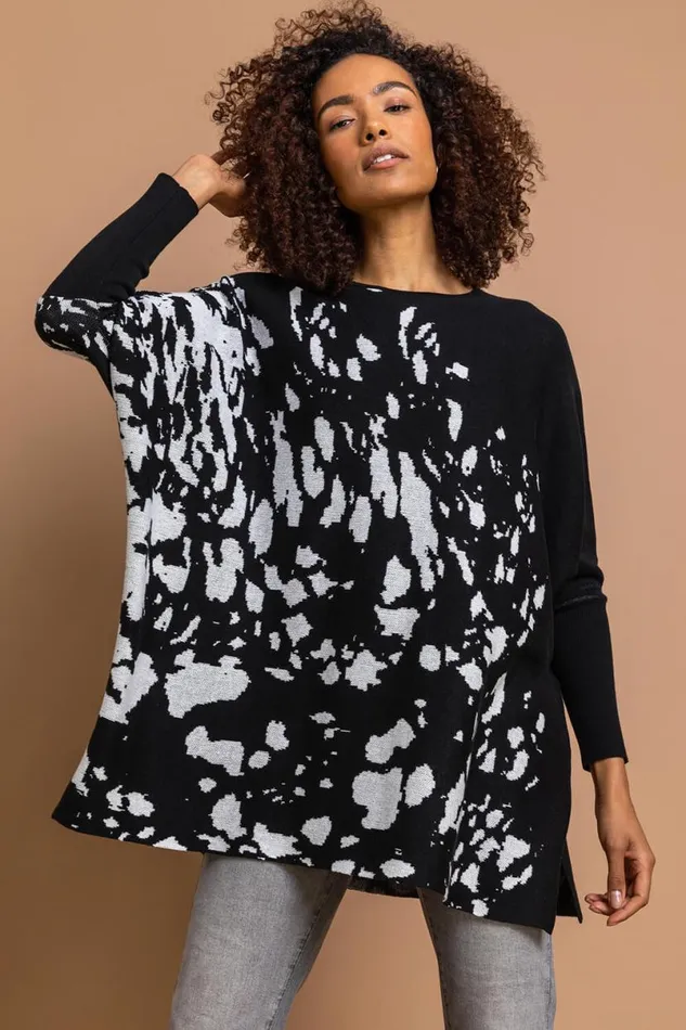 Black Relaxed Abstract Print Jumper Women Roman Knitwear