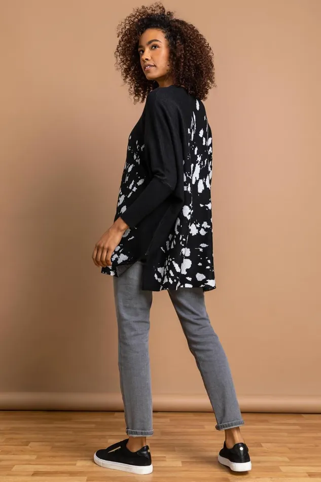 Black Relaxed Abstract Print Jumper Women Roman Knitwear