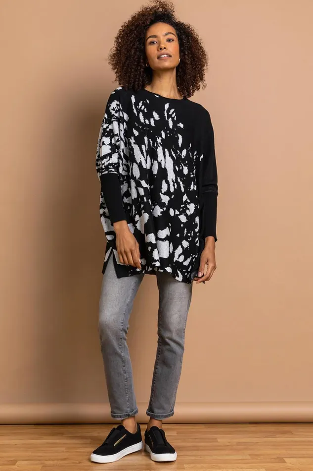 Black Relaxed Abstract Print Jumper Women Roman Knitwear