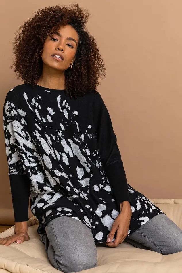 Black Relaxed Abstract Print Jumper Women Roman Knitwear