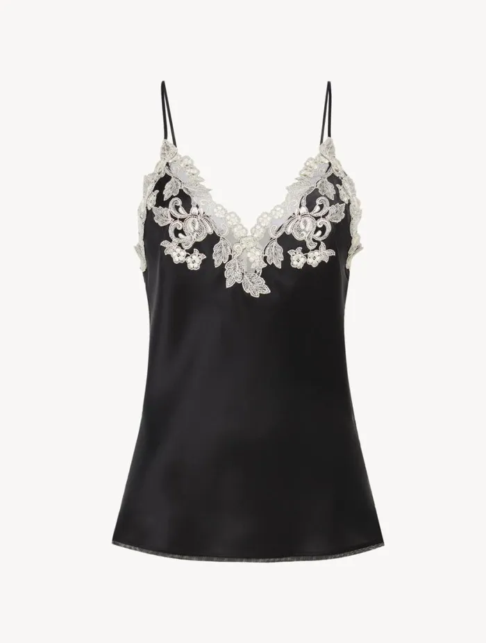 Black Silk Camisole With Frastaglio Sleepwear La Perla Camisoles
