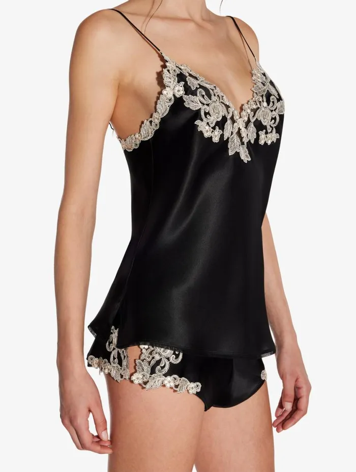 Black Silk Camisole With Frastaglio Sleepwear La Perla Camisoles
