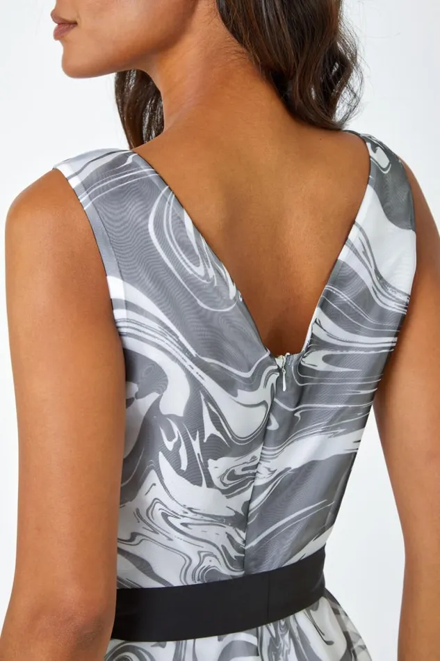 Black Sleeveless Marble Print Dress Women Roman Dresses