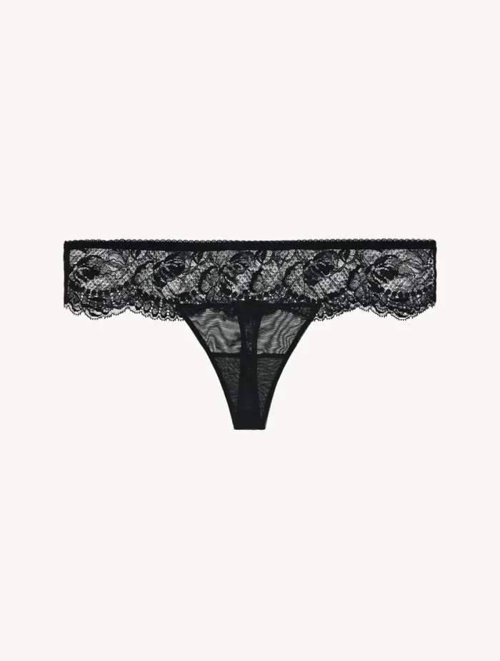 Black Stretch Leavers Lace Thong Lingerie La Perla G String and Thong