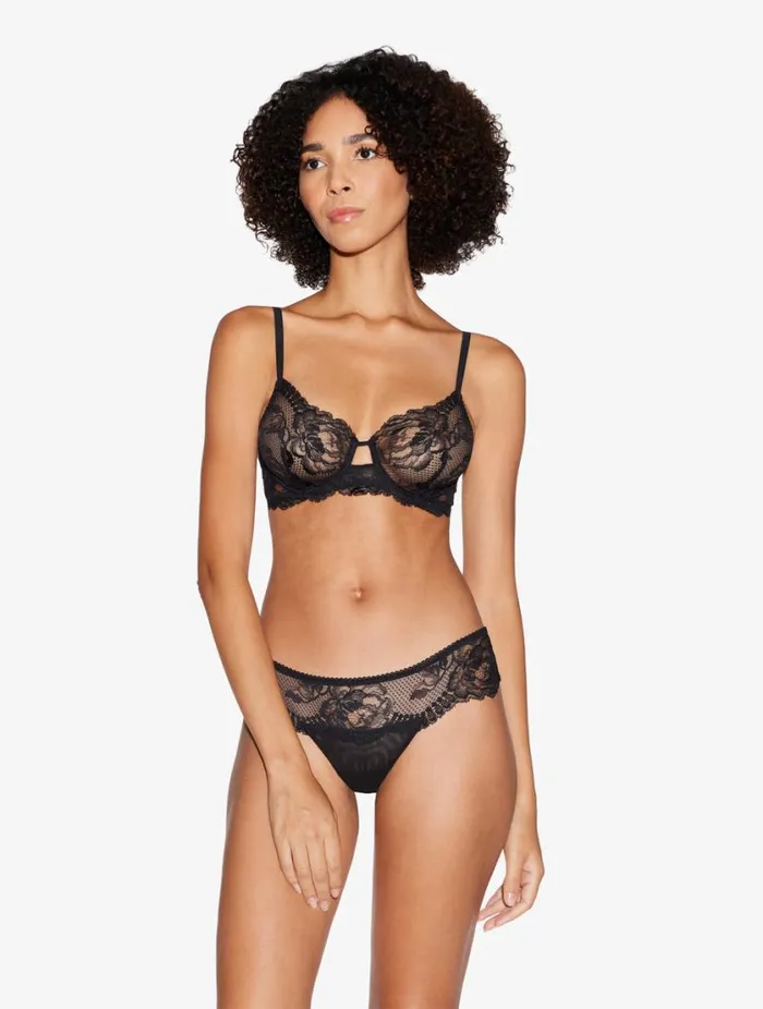 Black Stretch Leavers Lace Thong Lingerie La Perla G String and Thong
