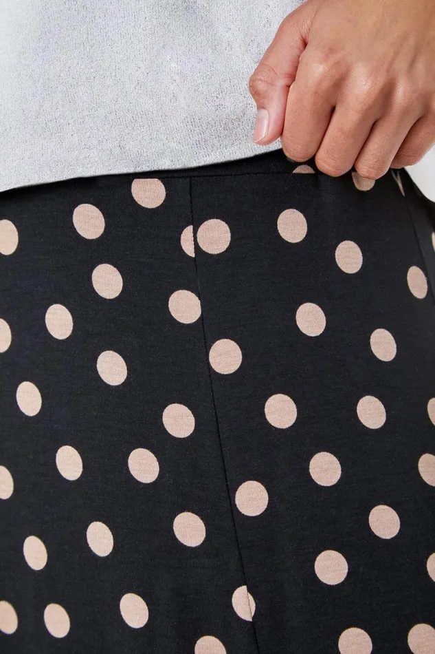 Black Stretch Midi Polka Dot Skirt Women Roman Skirts