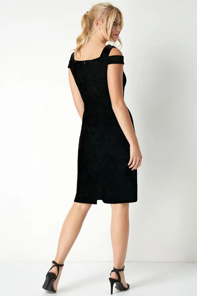 Black Velvet Cold Shoulder Dress Women Roman Dresses