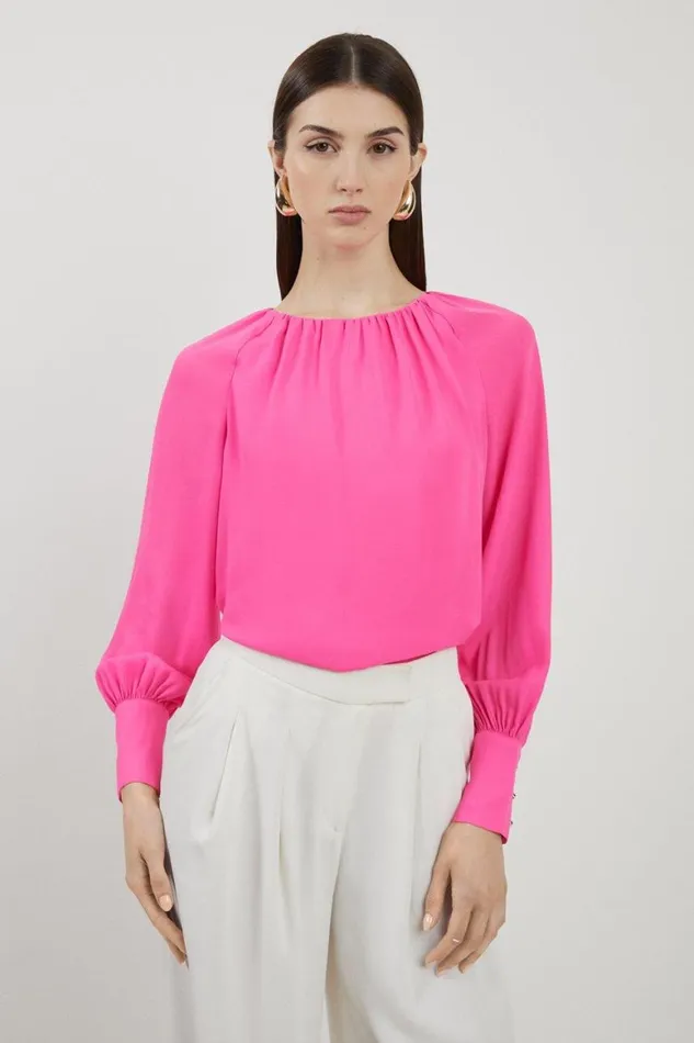 Blouses Women Karen Millen Georgette Woven Wide Sleeve Blouse Pink