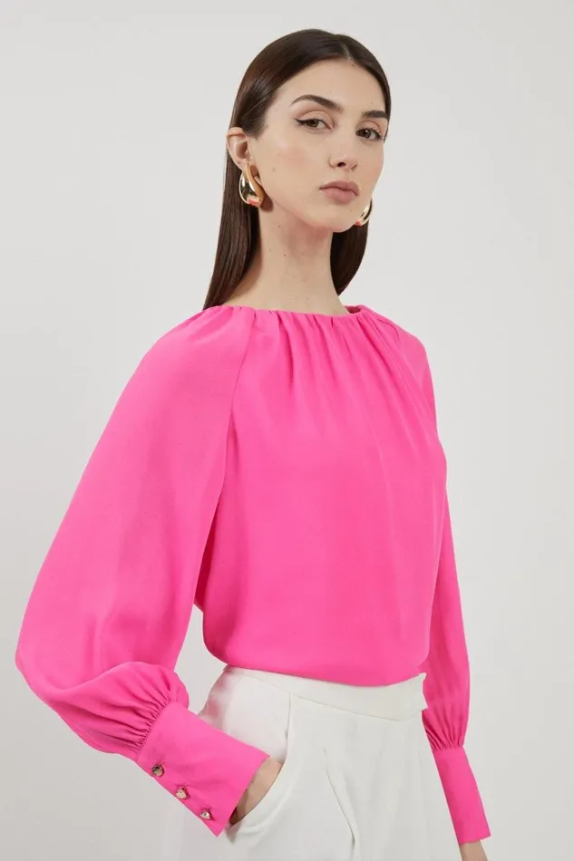 Blouses Women Karen Millen Georgette Woven Wide Sleeve Blouse Pink