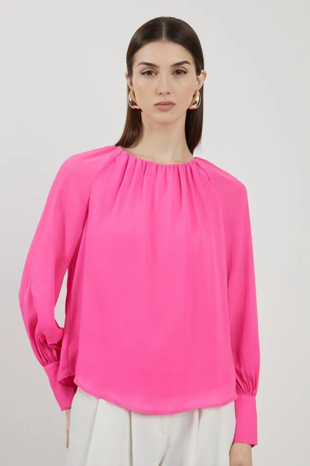 Blouses Women Karen Millen Georgette Woven Wide Sleeve Blouse Pink