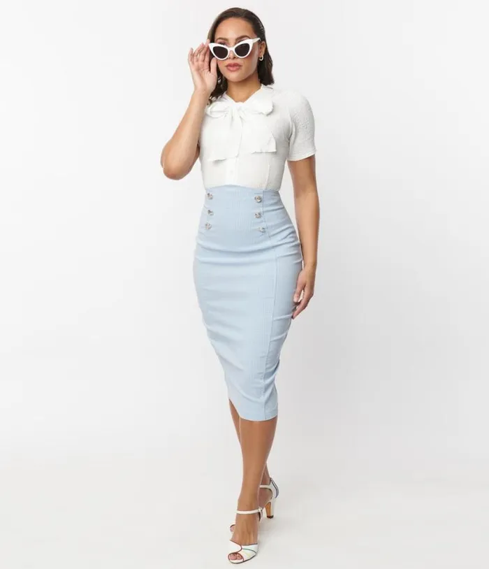 Blue and White Gingham Sailor Sierra Pencil Skirt Clothing Unique Vintage Skirts Blue and White Gingham Sailor Sierra Pencil Skirt Clothing Unique Vintage Skirts