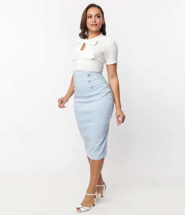 Blue and White Gingham Sailor Sierra Pencil Skirt Clothing Unique Vintage Skirts