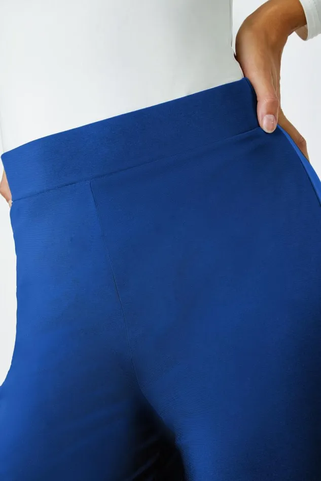Blue Elastic Waist Wide Leg Stretch Trousers Women Roman Trousers