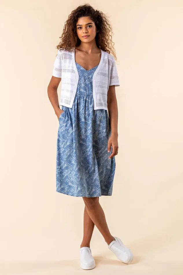 Blue Tropical Print Strappy Sun Dress Women Roman Dresses