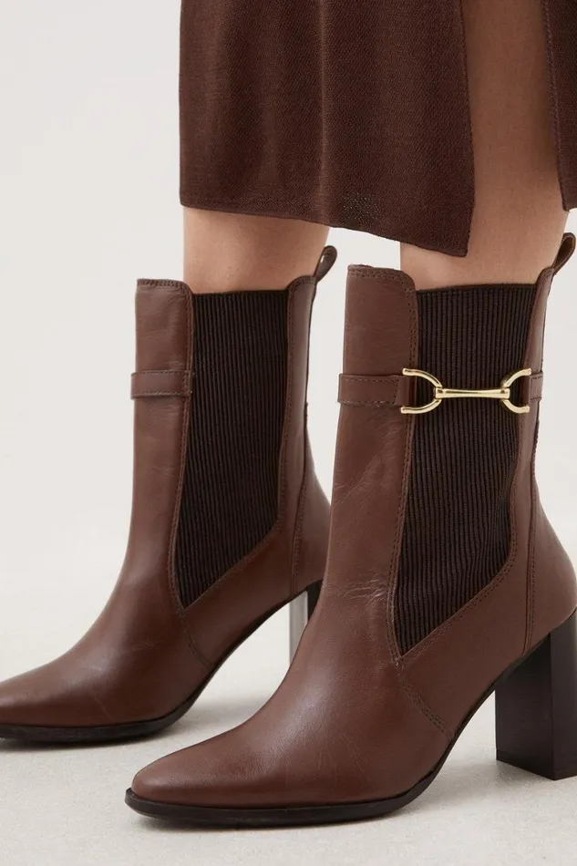 Boots Women Karen Millen Leather Heeled Buckle Boot Tan