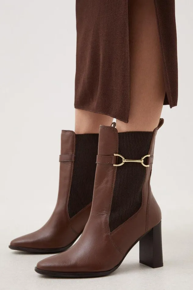 Boots Women Karen Millen Leather Heeled Buckle Boot Tan
