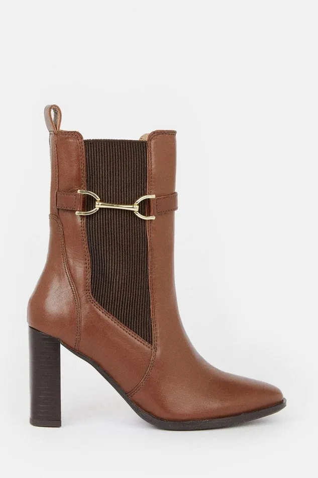 Boots Women Karen Millen Leather Heeled Buckle Boot Tan