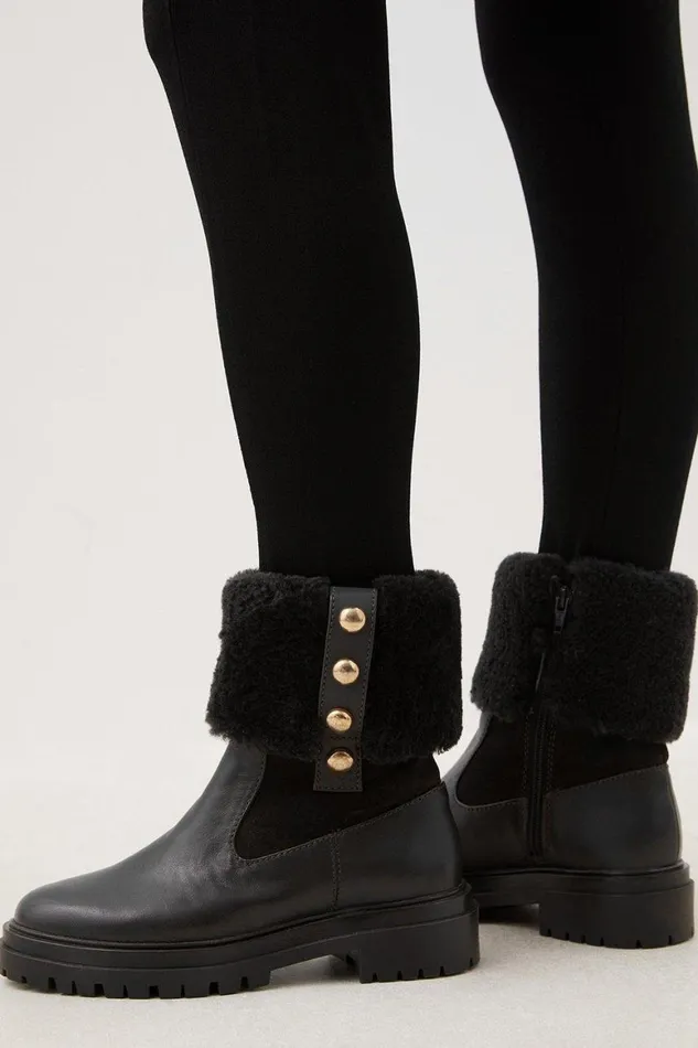 Boots Women Karen Millen Shearling Leather Trim Detail Chelsea Boot Black