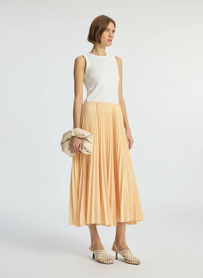 Bottoms Women ALC Tatum Pleated Midi Skirt Au Lait Bottoms Women ALC Tatum Pleated Midi Skirt Au Lait