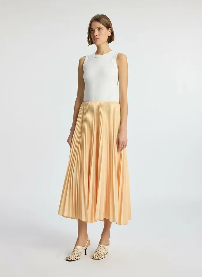 Bottoms Women ALC Tatum Pleated Midi Skirt Au Lait Bottoms Women ALC Tatum Pleated Midi Skirt Au Lait