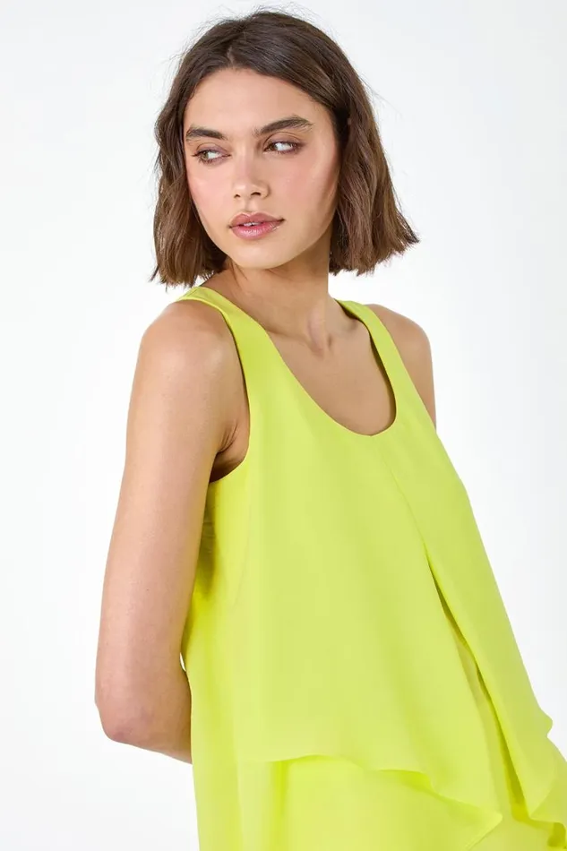 Bright Yellow Asymmetric Sleeveless Vest Top Women Roman Tops