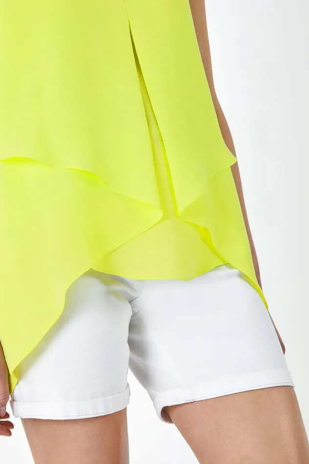 Bright Yellow Asymmetric Sleeveless Vest Top Women Roman Tops